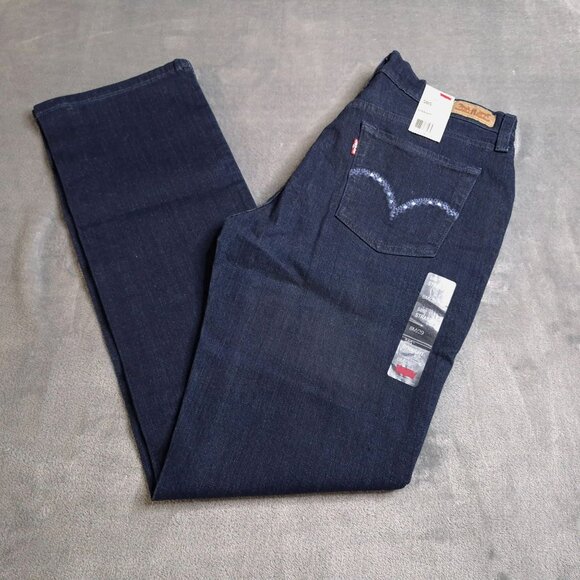 Levis Womens 505 Classic Straight Leg Jeans 8 Dark Wash Mid Rise Stretch - Picture 1 of 8